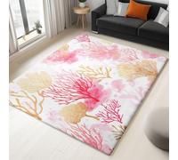 Washable Area Rug Watercolour Coral 140 x 200 cm Area Rugs for Living Room, White Soft Anti Slip Indoor Floor Carpet, for Bedroom Dining Kitchen Home Runner