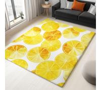 Washable Area Rug Watercolour Lemon Slice 160 x 230 cm Area Rugs for Living Room, White Soft Anti Slip Indoor Floor Carpet, for Bedroom Dining Kitchen Home Runner
