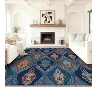 Washable Area Rugs 140 x 200 cm, Multicoloured Geometric Luxury Low Pile Non Shedding Rugs, Islamic Tile Floral Pattern Soft Flannel Carpet for Living Room Bedroom