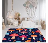 Washable Area Rugs 160 x 230 cm, Soft Flannel Non-Slip Stain Resistant Low Pile Non-Shedding Colorful Print Area Rugs Cartoon Cute Mushroom theme, Carpet for Bedroom Dining Room
