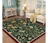 Washable Area Rugs 180x240 Non Slip Rug Modern Arts and Crafts Botanical Soft Rugs for Living Room Entryway Bedroom Nursery Floral Dark Green Print Vintage Area Rug Dining Decor