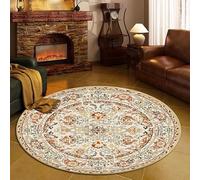 Washable Area Rugs, 23inch Floral Machine Non Slip Vintage Round Rugs, Ultra Soft Indoor Low Pile Carpets for Home Bedroom Dining Room Office Decor, Moroccan