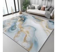 Washable Area Rugs Abstract Swirl Marbled Soft Low pile Blue Gold Carpet Indoor Non-Slip Kids Rug 120 x 180 cm/47.2 x 70.8 Inch for Room Sofa Living Room Mat Bedroom Home Decor Floor Mats