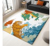 Washable Area Rugs Animal Dragon Tiger War 120x180cm Living Room Rug Large Non Slip Carpet, Soft Faux Wool Short Pile Rugs for Bedroom Dining Room Kitchen