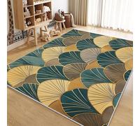 Washable Area Rugs Art Deco Fan Pattern 140x200cm Living Room Rug Large Non Slip Carpet, 3D Print Short Pile Rugs for Bedroom Dining Room Kitchen Soft Faux Wool Rugs