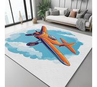 Washable Area Rugs Cartoon Retro Airplane Cloud Soft Low pile Colorful Carpet Indoor Non-Slip Kids Rug 160 x 230 cm/63 x 90.5 Inch for Room Sofa Living Room Mat Bedroom Home Decor Floor Mats