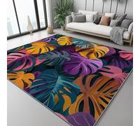 Washable Area Rugs Close-Up Tropical Leaves Monstera Soft Low pile Colorful Carpet Indoor Non-Slip Kids Rug 80 x 150 cm/31.4 x 59 Inch for Room Sofa Living Room Mat Bedroom Home Decor Floor Mats