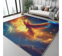 Washable Area Rugs Fantasy Phoenix Cloud Starry Sky Soft Low pile Red Blue Carpet Indoor Non-Slip Kids Rug 60 x 90 cm/24 x 35.4 Inch for Room Sofa Living Room Mat Bedroom Home Decor Floor Mats