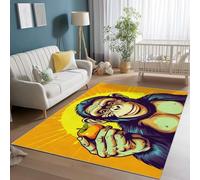 Washable Area Rugs for Living Room 120 x 170 cm, Cartoon Gorilla Fruit Print Low Pile Orange Green Area Rugs with Non-Slip Backing, Easy Clean Carpet for Bedroom Office Dining Room