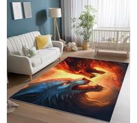 Washable Area Rugs for Living Room 120 x 170 cm, Fantasy Dragon Wolf Print Low Pile Blue Red Area Rugs with Non-Slip Backing, Easy Clean Carpet for Bedroom Office Dining Room