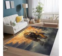 Washable Area Rugs for Living Room 120 x 170 cm, Oriental Tiger Architecture Print Low Pile Orange Brown Area Rugs with Non-Slip Backing, Easy Clean Carpet for Bedroom Office Dining Room