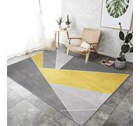 Washable Area Rugs for Living Room 140 x 200 cm, Minimalism Geometry Triangle Print Low Pile Gray Yellow Area Rugs with Non-Slip Backing, Easy Clean Carpet for Bedroom Office Dining Room
