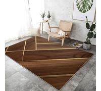 Washable Area Rugs for Living Room 140 x 200 cm, Modern Geometry Diagonal Lines Print Low Pile Brown Gold Area Rugs with Non-Slip Backing, Easy Clean Carpet for Bedroom Office Dining Room
