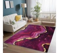 Washable Area Rugs for Living Room 140 x 200 cm, Photography Abstract Agate Print Low Pile Purple Gold Area Rugs with Non-Slip Backing, Easy Clean Carpet for Bedroom Office Dining Room