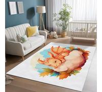 Washable Area Rugs for Living Room 160 x 230 cm, Cute Little Dragon And Clouds Print Low Pile Orange Blue Area Rugs with Non-Slip Backing, Easy Clean Carpet for Bedroom Office Dining Room