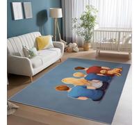 Washable Area Rugs for Living Room 160 x 230 cm, Illustration Family Warmth Print Low Pile Blue Red Area Rugs with Non-Slip Backing, Easy Clean Carpet for Bedroom Office Dining Room