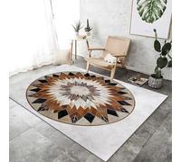 Washable Area Rugs for Living Room 80 x 150 cm, Simplicity Mandala Geometry Print Low Pile Brown White Area Rugs with Non-Slip Backing, Easy Clean Carpet for Bedroom Office Dining Room