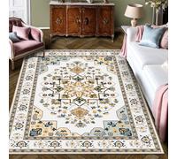 Washable Area Rugs for Living Room - Neutral Vintage Distressed Floral Farmhouse Boho Large Soft Floor Rug Indoor Non Slip Carpet for Living Room Bedroom Dining Room Office,72*107.8in