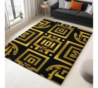 Washable Area Rugs Greek Golden Curve 140x200cm Living Room Rug Large Non Slip Carpet, Soft Faux Wool Short Pile Rugs for Bedroom Dining Room Kitchen