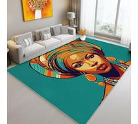 Washable Area Rugs, Soft Flannel African Woman Headscarf Print Low Pile Non-Slip Non Shedding Brown Blue-Green Area Rugs - Easy Clean Carpet 120 x 170 cm for Bedroom Office Dining Room