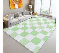 Washable Area Rugs, Soft Flannel Simple Chessboard Grid Print Low Pile Non-Slip Non Shedding Light Green White Area Rugs - Easy Clean Carpet 60 x 90 cm for Bedroom Office Dining Room