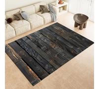 Washable Area Rugs Vintage Black Wood Grain Area Rug For Living Room 140 X 200 Cm Soft Faux Short Pile Carpet Mat Durable Enough Foldable Apply To Bedroom Dining Room,60 X 90 Cm