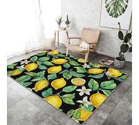 Washable Area Rugs Watercolor fruit lemon illustration, Rug with Non Slip Backing, Stain Resistant Foldable, Black Machine Washable Carpet Mat for Kitchen Bathroom Bedroom or Living Room 80 x 150 cm