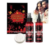 Washable Artificial Blood Kit - Sprayable Drops Costume Accessories for Zombie and Vampire Cosplay Costume