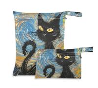washable bag for daycare 2 Pack travel essentials for babies with handles for yoga (Van Gogh-style Black Cat)