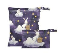 washable bags for diaper 2 Pack travel essentials for baby with handles for beach, bathing (Purple Clouds Rabbits Moon)