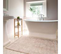 Washable Bathmat Beige Medallion Bathroom Rugs Recycled Cotton Liquid and Stain Resistant Home Hallway Rug 60cm x 110cm (1ft 12" x 3ft 7")