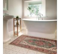 Washable Bathmat Distressed Terracotta Green Bathroom Rugs Recycled Cotton Liquid and Stain Resistant Home Hallway Rug 80cm x 150cm (2ft 7" x 4ft 11")