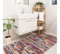 Washable Bathmat Rugs Bright Multicoloured Abstract Brush Stroke Pattern Vibrant Soft Touch Kid Pet Suitable Non-Shed Durable Hardwearing Bathroom Spa Living Area Rug 80cm x 150cm (2ft 7" x 4ft 11")