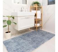 Washable Bathmat Rugs Dark Blue Retro Linear Pattern Minimalist Soft Feel Absorbent Kid Pet Suitable Non-Shed Durable Bathroom Spa Guest Ensuite Living Area Rug 80cm x 150cm (2ft 7" x 4ft 11")