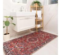 Washable Bathmat Rugs Deep Red Blue Multi Medallion Classic Soft Touch Absorbent Kid Pet Suitable Non-Shed Stain Resistant Bathroom Guest Ensuite Spa Living Area Rug 80cm x 150cm (2ft 7" x 4ft 11")
