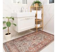 Washable Bathmat Rugs Multicoloured Red Ornate Medallion Vintage Style Lightweight Non-Shed Kid Pet Suitable Hardwearing Living Area Bedroom Bathroom Ensuite Rug 80cm x 150cm (2ft 7" x 4ft 11")