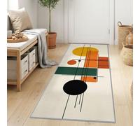 Washable Bauhaus Geometric Terracotta Oval Stripes Runner Rug 60 x 180 cm