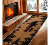 Washable Bear Rug Runner 120x360, Retro Cabin Animal Wildlife Kitchen Rugs, Pine Brown Carpet Runners for Hallway, Laundry Room, Bedroom Decorative Floor Mats