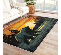 Washable Bear Rugs for Entryway, Tree Sunset Clouds Jungle Design Small Area Rug Bedroom Decor, Non Slip Low Pile Soft Indoor Door Mat, 40 x 60 cm