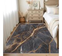 Washable Black Marble Door Mats Indoor 50x80 cm, Marble Texture Rugs Bedroom & Kitchen & Entryway, Non Slip Low Pile Small Rugs, Home Decor Patterned Entrance Mat P-&136