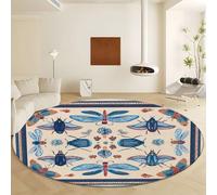 Washable Bohemian Round Area Rug 100 cm, Non Slip Thin Circle Carpet Vintage Exquisite Animals Butterflies Area Round Rugs Non Shedding for Bedroom Living Room Hallway Office