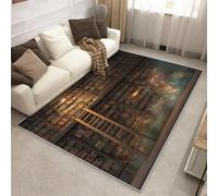 Washable Bookcase Rug 200x300 cm, Retro Library Rugs Living Room & Bedroom Accessories, Non Slip Soft Low Pile Large Rugs, Home Decor Patterned Carpet P-&113