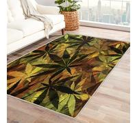 Washable Cannabis Leaf Pattern Small Rugs for Bedroom, Entryway, Mats and Rugs, Psychedelic Plant Bedroom Decor Area Rug, Non Slip Low Pile Soft Indoor Door Mat, 100 x 150 cm