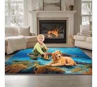 Washable Carpet Living Room Area Rugs Sky Blue Short Pile Rugs Non-slip Soft Decorate Carpet Undersea Creatures Sea Turtles, Ideal for Living Room Bedroom Nursery Kids Baby Room 60 x 90 cm