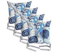 Washable Chair Cushion for Dining Chairs 36 x 36cm Soft Seat Pads with Ties Comfortable Seat Cushions for Garden Chairs Indoor Outdoor Cushions Hollow Conjugated Filling [Design 7, Set of 4]