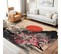 Washable Cherry Floral Rugs for Entryway, Blossom Mountain Sunset Design Small Area Rug Bedroom Decor, Non Slip Low Pile Soft Indoor Door Mat, 50 x 80 cm