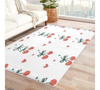 Washable Cherry Heart Small Rugs for Bedroom, Entryway, Mats and Rugs, Bow Fruit Cute Red Bedroom Decor Area Rug, Non Slip Low Pile Soft Indoor Door Mat, 100 x 150 cm