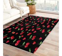 Washable Cherry Small Rugs for Bedroom, Entryway, Mats and Rugs, Heart Leaf Wseet Black Red Bedroom Decor Area Rug, Non Slip Low Pile Soft Indoor Door Mat, 100 x 150 cm