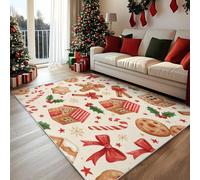 Washable Christmas Gingerbread Man Rugs 240x340, Non Slip Low Pile | Xmas Winter Holiday Room Decor for Bedroom Living Room, Candy Cane Holly Patterned Area Rugs, Indoor Rug Z-W4