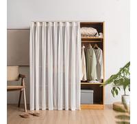 Washable Closet Curtain- Sliding Design White Dustproof Privacy Shelf Curtain, No Drilling Required with Self-Adhesive Whisper Track for Offices, Living Rooms,E,W 70 cm x H 180 cm
